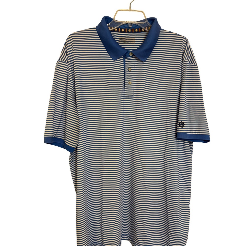 BH Golf Polo Shirt Striped‎ Performance Golfing Casual Blue White Size XL